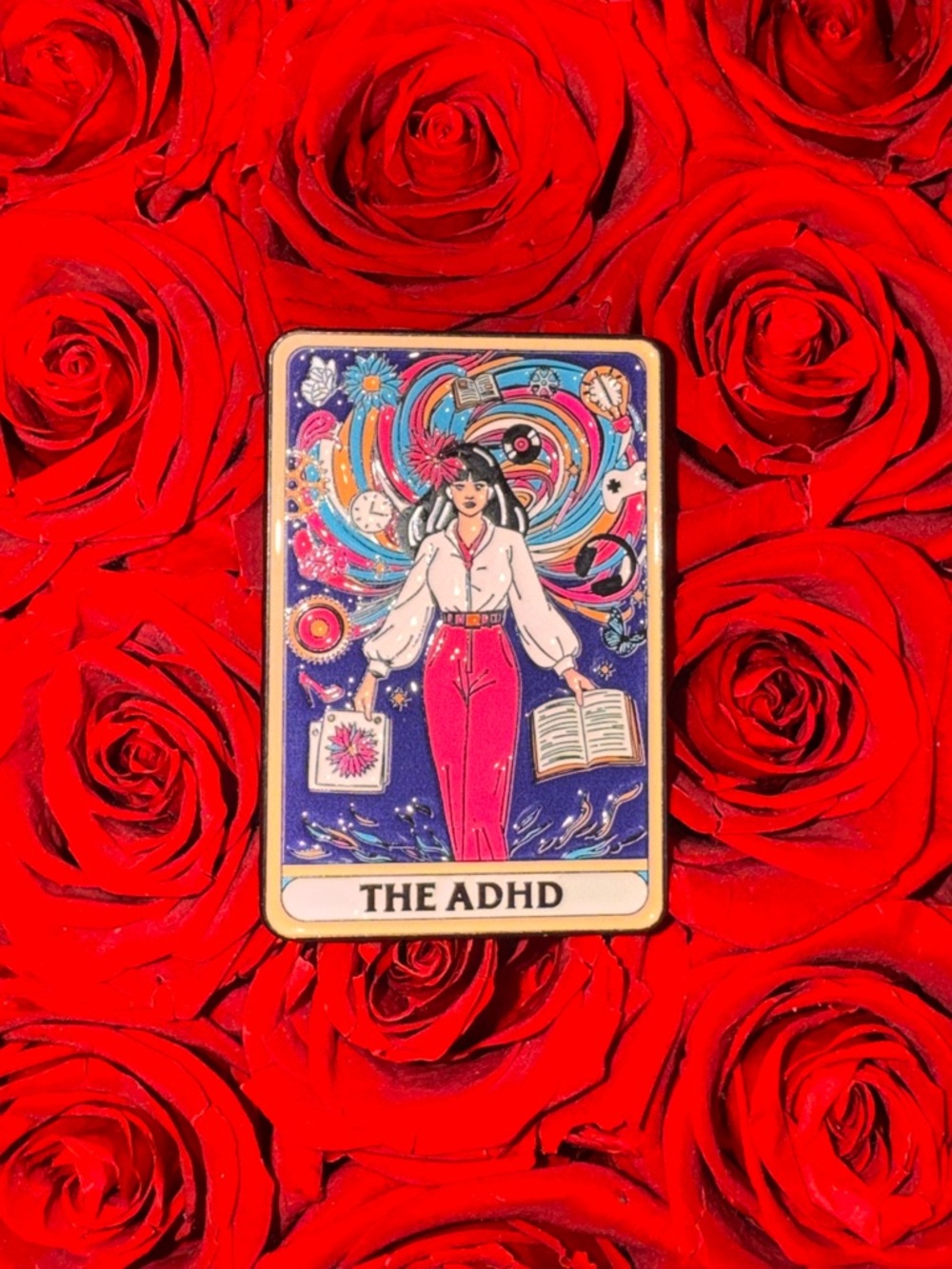 The ADHD Tarot Card Enamel Pin Neurodivergent Humor Mental Health